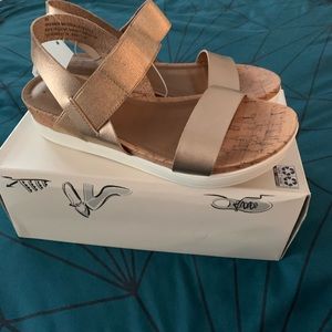 Brand new gold strappy wedges